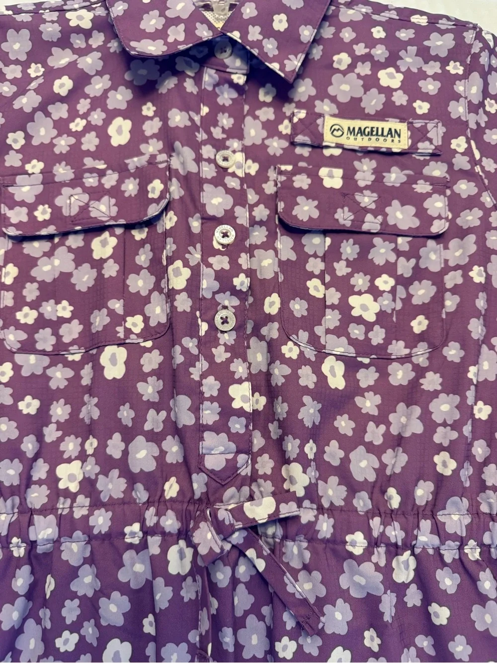 Magellan Outdoors Dress Girls M 8-10 Purple White Floral Vented Southern Summer